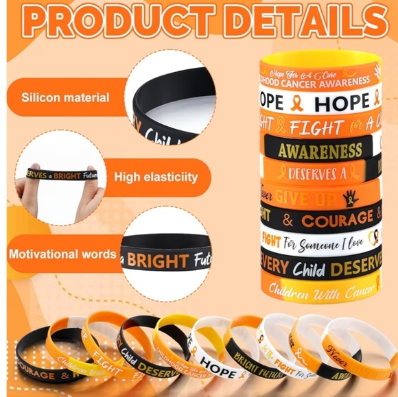 Childhood Cancer Awareness Silicone Wristbands 135PCS - N - Picture 3 of 5